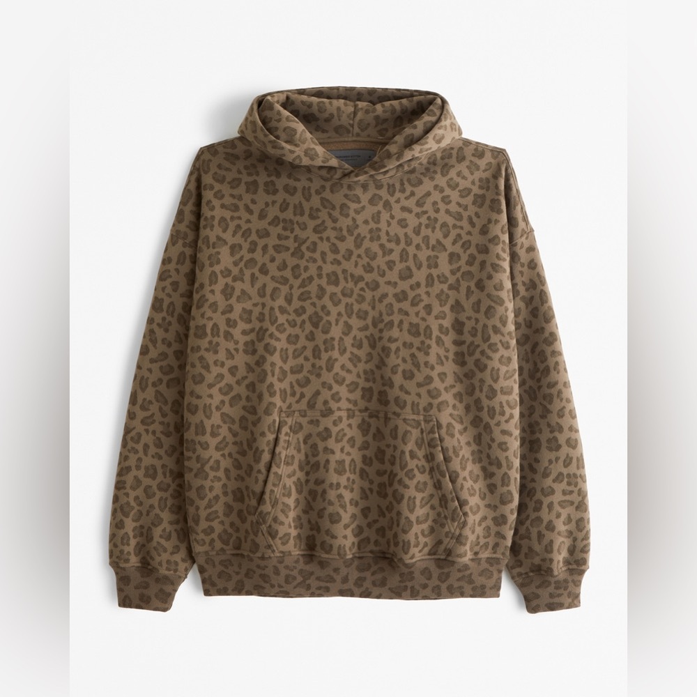 New Abercrombie & Fitch Essential Popover Hoodie Leopard Cheetah Large